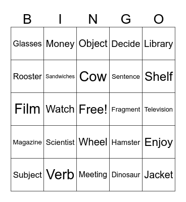 Vocabulary Bingo Card