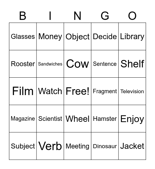 Vocabulary Bingo Card