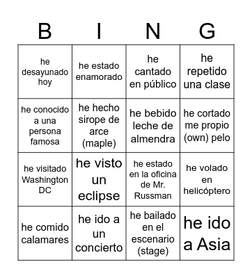 ¿Qué has hecho? Bingo Card