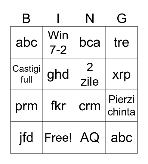 BINGO POKER Bingo Card