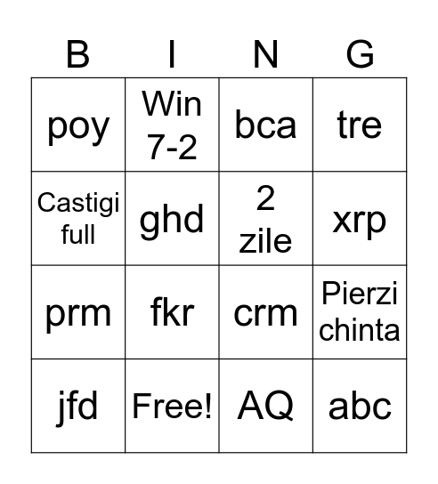 GPC Bingo Card