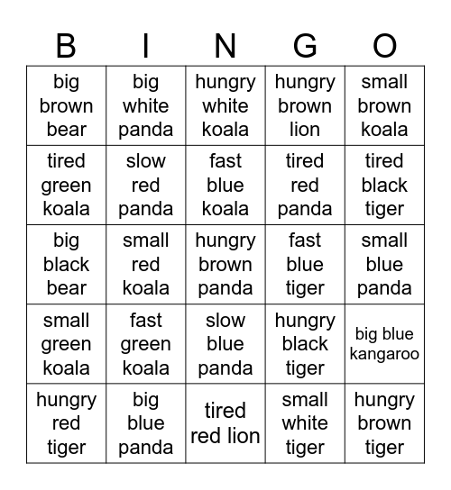 3 word Bingo Card