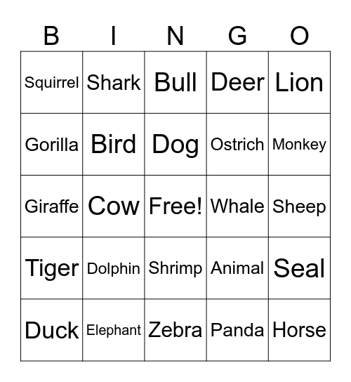 St.Amand ASL Animal Bingo Card