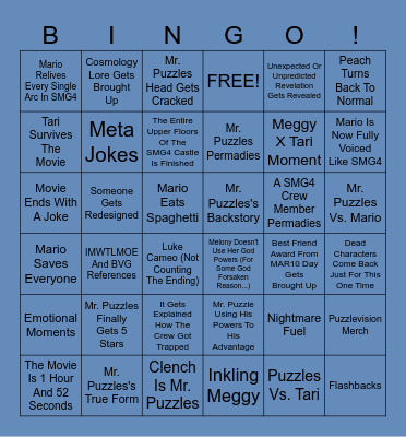 SMG4: PUZZLEVISION Movie Predictions Bingo Card