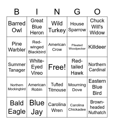 Bird Call Bingo Card