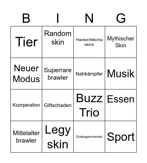 Brawl Talk Bingo Card