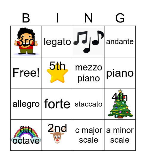 Music Intervals Bingo Card