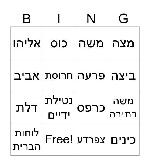ליל הסדר Bingo Card