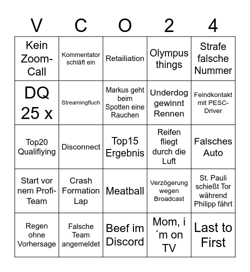 VCO Bingo Card