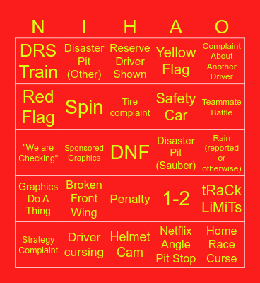 Chinese Grand Prix 2024 Bingo Card
