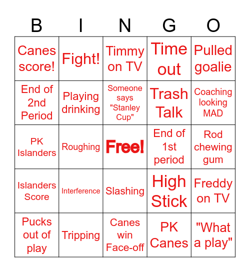 Playoffs 2024 -- Let's Go CANES! Bingo Card