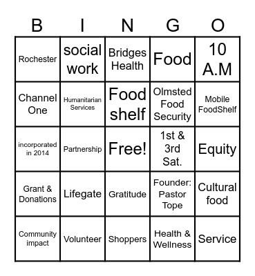 Lifegate Volunteer Bingo Card