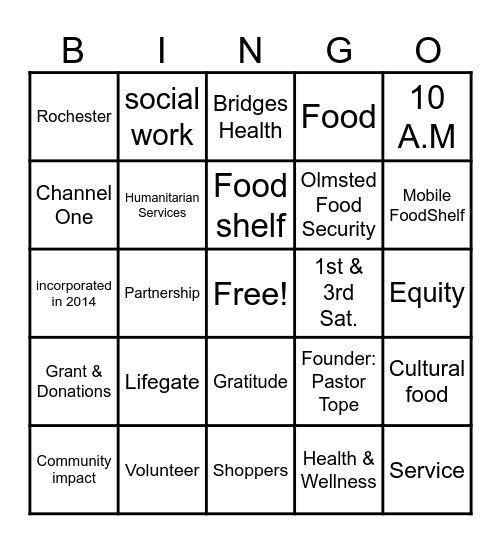 Lifegate Volunteer Bingo Card