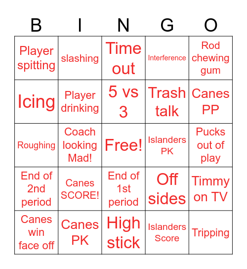 Playoffs 2024 -- Lets GO CANES Bingo Card