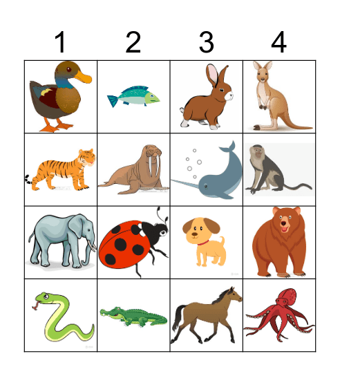 Alphabet Animals Bingo Card