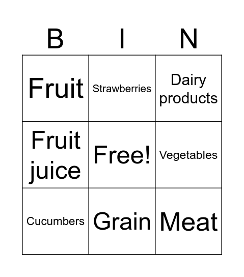 All about food Bingo Card