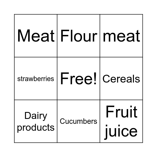 All about food Bingo Card