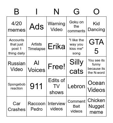 Instagram Bingo Card