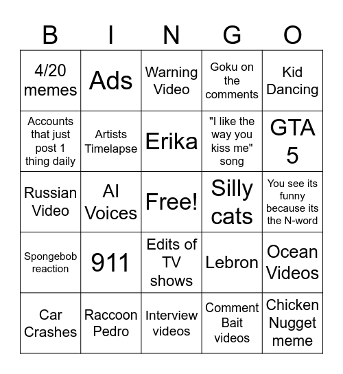 Instagram Bingo Card