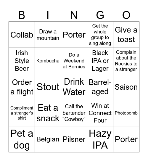Craft Beer Bingo Card