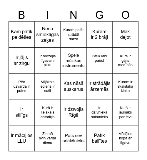 Kāzu Bingo Card