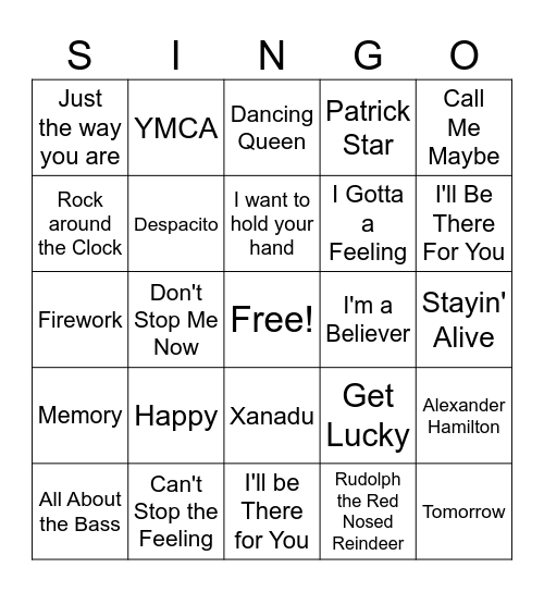 Fantasia Family Music Sunday Funday Bingo Card