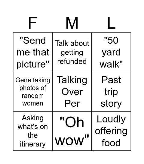 Back of the Bus Bingo Card