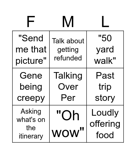 Back of the Bus Bingo Card