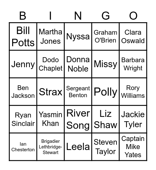 Doctor Who Companions Bingo Card