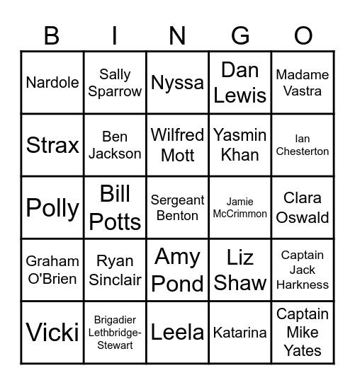 Doctor Who Companions Bingo Card