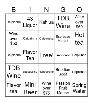 Texas De Brazil Bingo Card