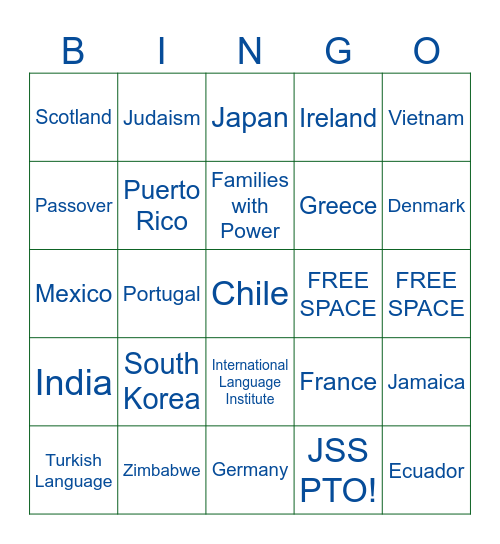 Around the World at JSS! Bingo Card