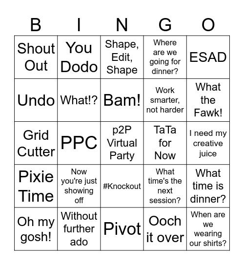 p2P Virtual Party Bingo Card