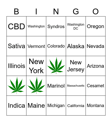 Medical Cannabis Bingo Card