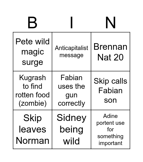 Untitled Bingo Card