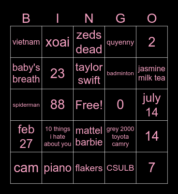 HOW WELL DO YOU KNOW QUYEN?🤨 Bingo Card