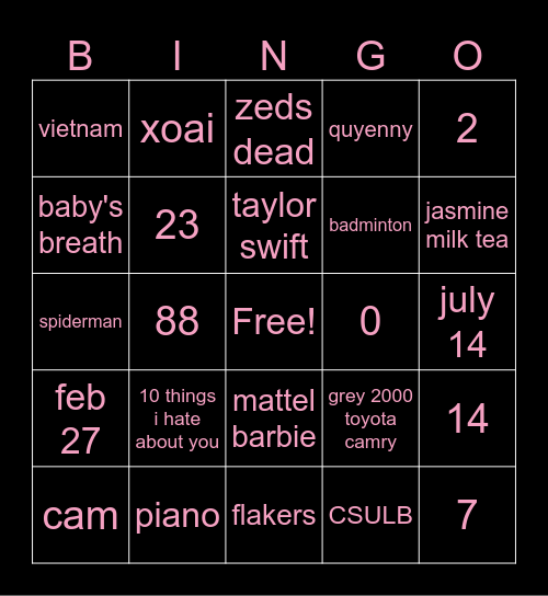 HOW WELL DO YOU KNOW QUYEN?🤨 Bingo Card