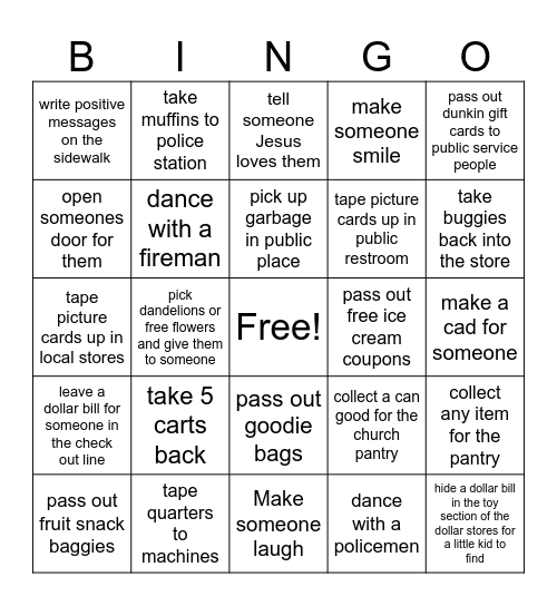 Scavenger Hunt of Caring Bingo Card