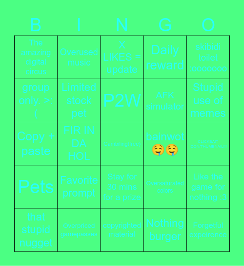 Untitled Bingo Card
