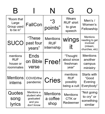 RUF Senior Speeches Bingo Card