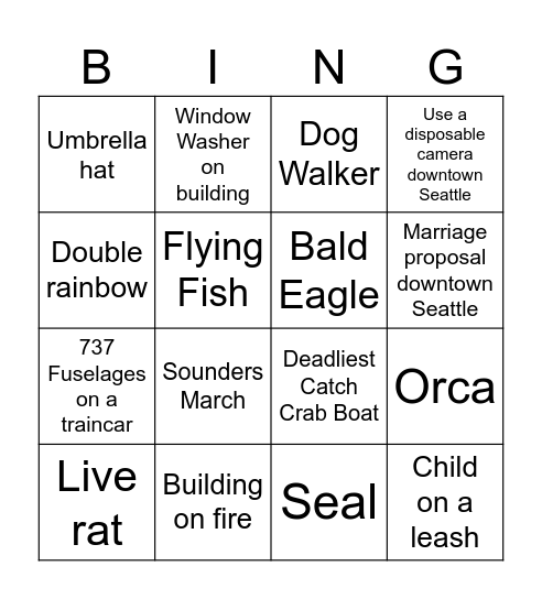 Tours Northwest Bingo Card