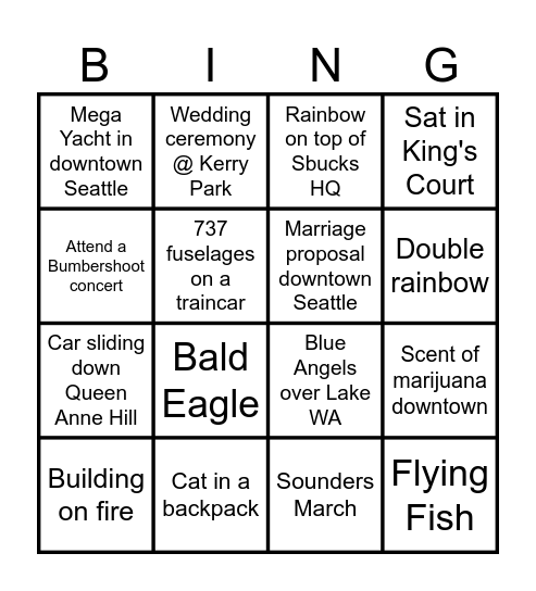 Tours NW Bingo Card