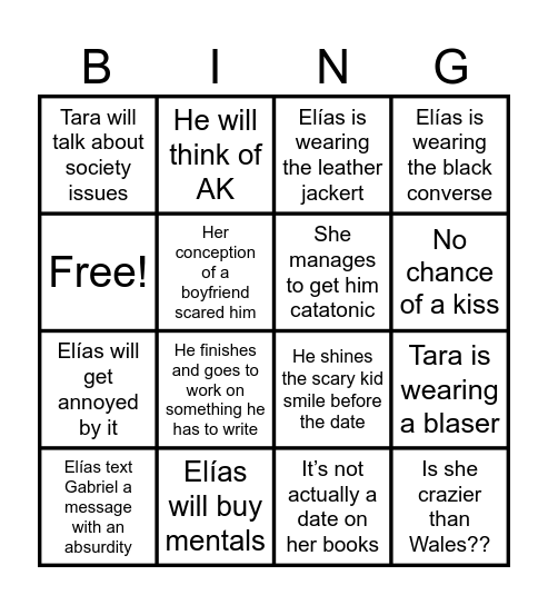 Tara and Elías, a date? Bingo Card