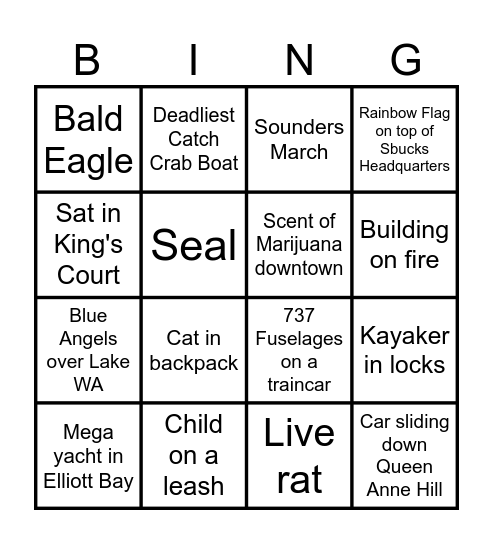 Tours NW Bingo Card