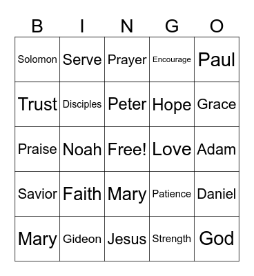 Bible Bingo Card