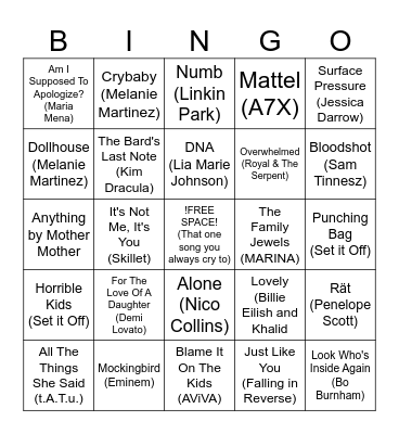 Family Issues Bingo Card