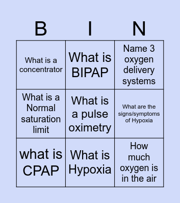 oxygen Bingo Card