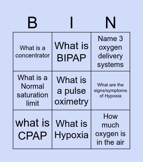 oxygen Bingo Card