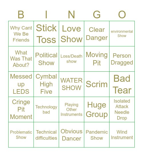 WGI BING BING WAHOO Bingo Card
