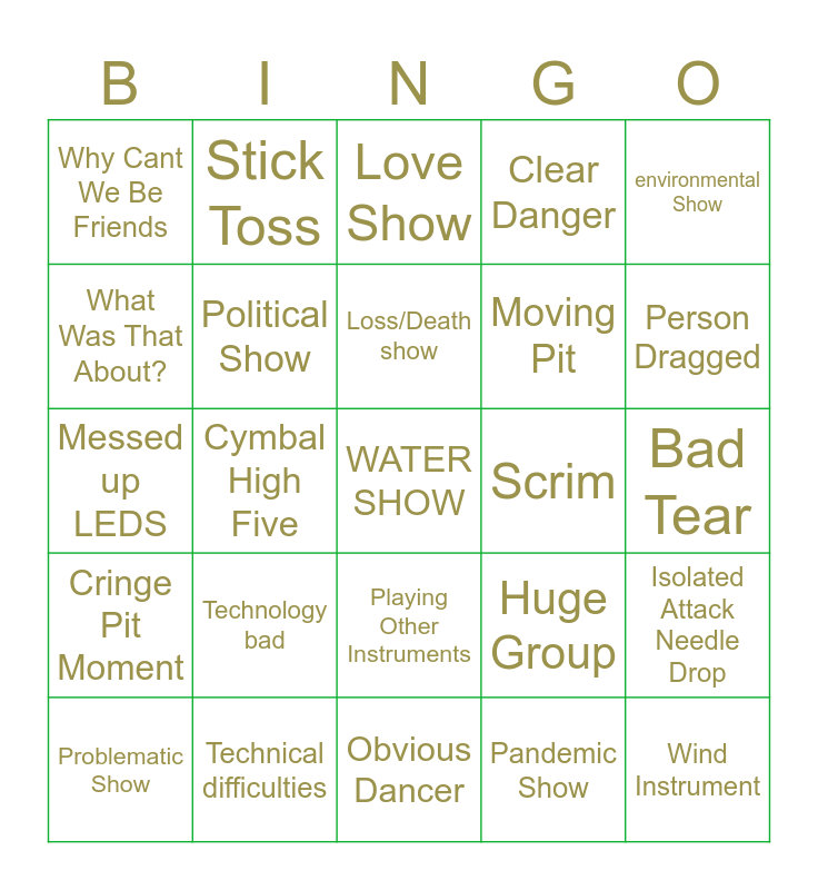 WGI BING BING WAHOO Bingo Card